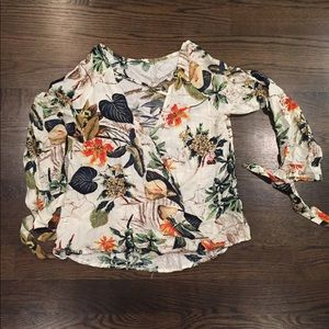 Crisscross Floral Wrap Blouse Large